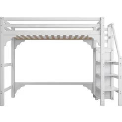 Enfant ProximaX Lit mezzanine 140x200cm, lit d'enfant avec sommier à lattes, escalier avec armoire de rangement, anti-chute, blanc