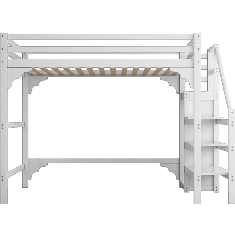 Enfant ProximaX Lit mezzanine 140x200cm, lit d'enfant avec sommier à lattes, escalier avec armoire de rangement, anti-chute, blanc