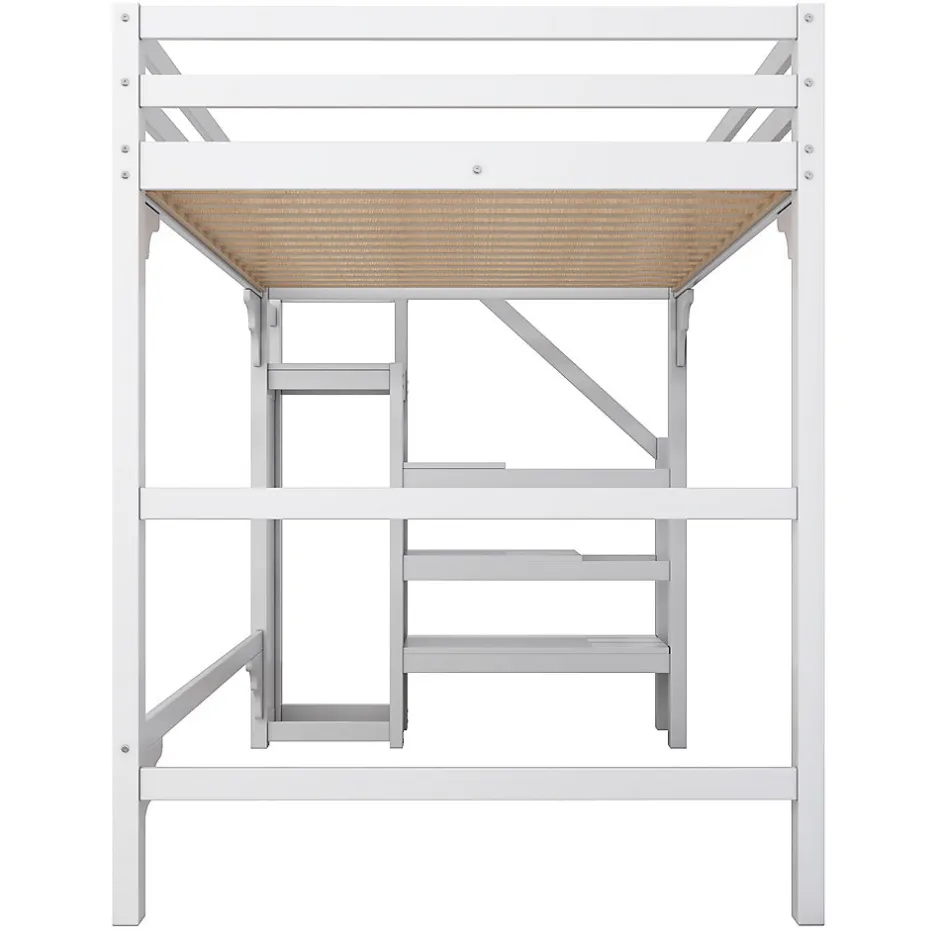 Enfant ProximaX Lit mezzanine 140x200cm, lit d'enfant avec sommier à lattes, escalier avec armoire de rangement, anti-chute, blanc