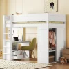 ProximaX Lit mezzanine 90x200cm, lit enfant polyvalent, équipé d'armoire, bureau et tiroirs, échelle, sommier à lattes, pin, blanc Hot