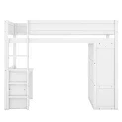 ProximaX Lit mezzanine 90x200cm, lit enfant polyvalent, équipé d'armoire, bureau et tiroirs, échelle, sommier à lattes, pin, blanc Hot