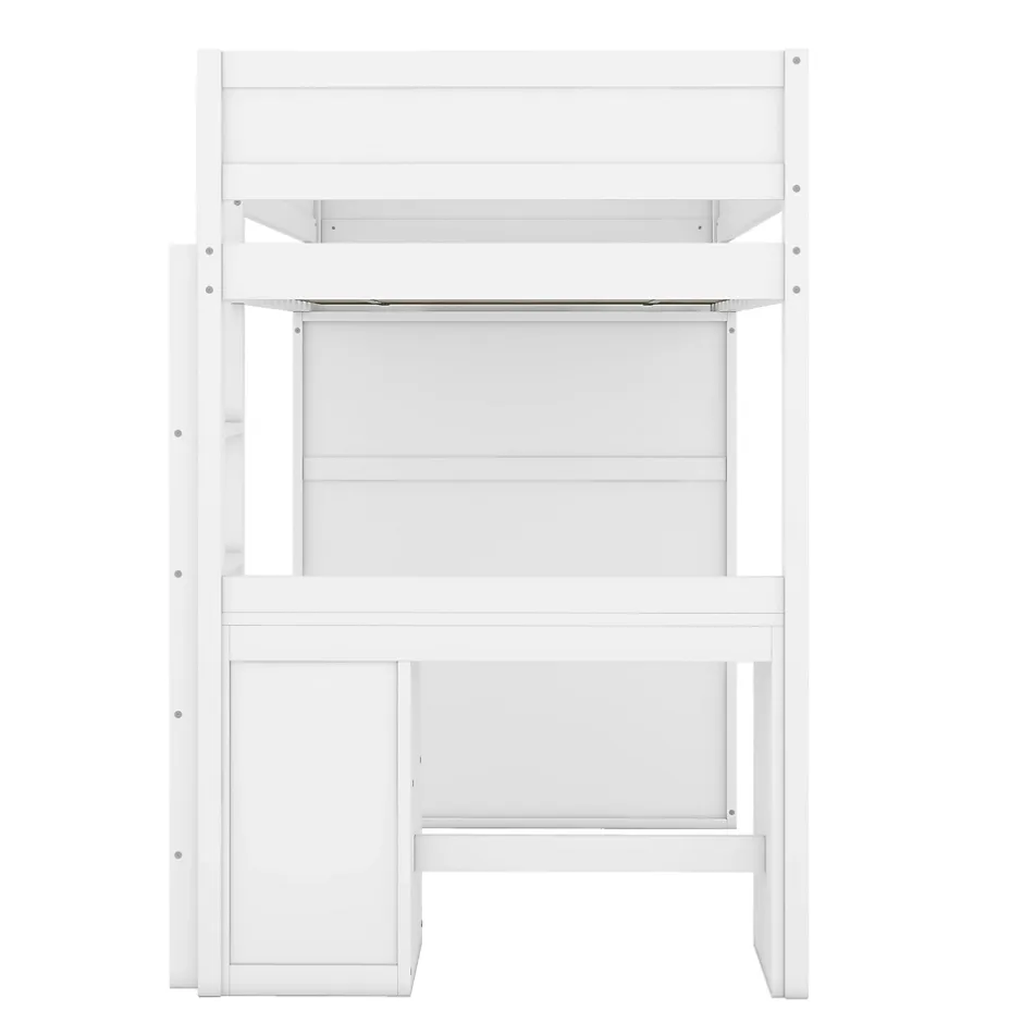 ProximaX Lit mezzanine 90x200cm, lit enfant polyvalent, équipé d'armoire, bureau et tiroirs, échelle, sommier à lattes, pin, blanc Hot
