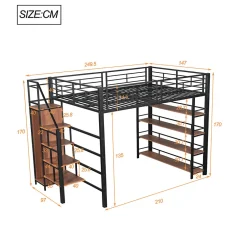Enfant ProximaX Lit mezzanine 140x200cm, lit enfant avec échelles et étagères de rangement et petite penderie, design haute clôture, noir