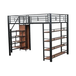 Enfant ProximaX Lit mezzanine 140x200cm, lit enfant avec échelles et étagères de rangement et petite penderie, design haute clôture, noir