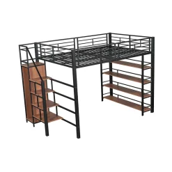 Enfant ProximaX Lit mezzanine 140x200cm, lit enfant avec échelles et étagères de rangement et petite penderie, design haute clôture, noir