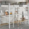 Simple Life Lit mezzanine, 90x200cm, metal, blanc, bureau, etageres, enfants, ados Discount