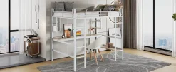 Simple Life Lit mezzanine, 90x200cm, metal, blanc, bureau, etageres, enfants, ados Discount