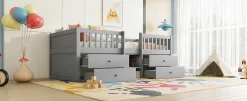 Enfant Fortuna lai Lit Mi-Haut 90x200cm, 4 Tiroirs, Échelle, Pin, Sans Matelas, Style Minimaliste, Gris