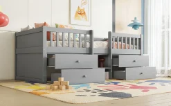 Enfant Fortuna lai Lit Mi-Haut 90x200cm, 4 Tiroirs, Échelle, Pin, Sans Matelas, Style Minimaliste, Gris