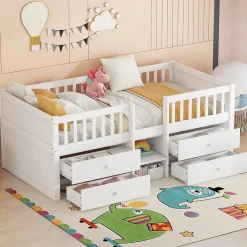 Enfant Fortuna lai Lit Mi-Haut 90x200cm, 4 Tiroirs, Échelle, Pin, Sans Matelas, Style Minimaliste, Blanc