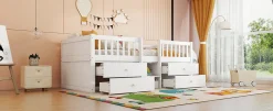 Enfant Fortuna lai Lit Mi-Haut 90x200cm, 4 Tiroirs, Échelle, Pin, Sans Matelas, Style Minimaliste, Blanc