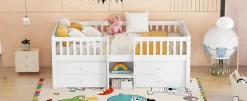 Enfant Fortuna lai Lit Mi-Haut 90x200cm, 4 Tiroirs, Échelle, Pin, Sans Matelas, Style Minimaliste, Blanc