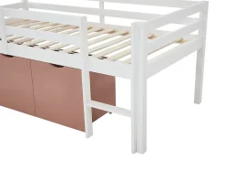 Vente-unique Lit mi-hauteur 90 x 190 cm avec rangement - Pin et MDF - Blanc et rose - LANIORI Online