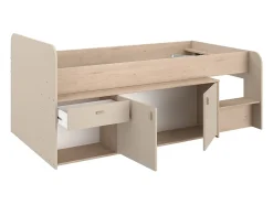 Vente-unique Lit mi-hauteur 90 x 190/200 cm avec rangements - Beige et naturel - LUNOBI Hot