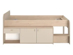 Vente-unique Lit mi-hauteur 90 x 190/200 cm avec rangements - Beige et naturel - LUNOBI Hot