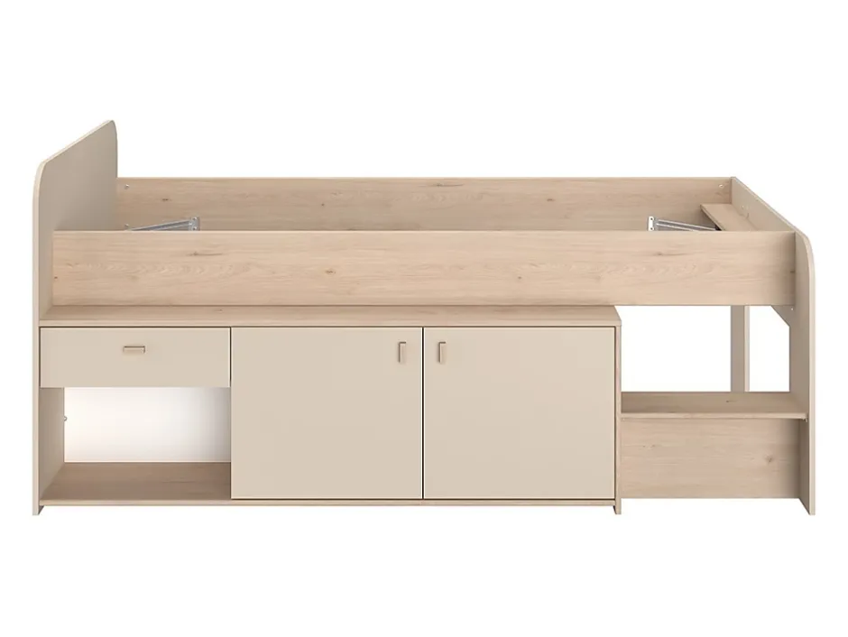 Vente-unique Lit mi-hauteur 90 x 190/200 cm avec rangements - Beige et naturel - LUNOBI Hot