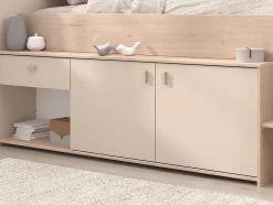 Vente-unique Lit mi-hauteur 90 x 190/200 cm avec rangements - Beige et naturel - LUNOBI Hot