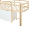 Vente-unique Lit mi-hauteur 90 x 190 cm avec rangement - Pin et MDF - Coloris : Naturel et blanc - LANIORI New