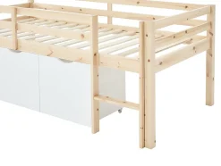 Vente-unique Lit mi-hauteur 90 x 190 cm avec rangement - Pin et MDF - Coloris : Naturel et blanc - LANIORI New