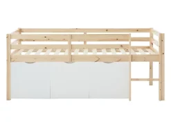 Vente-unique Lit mi-hauteur 90 x 190 cm avec rangement - Pin et MDF - Coloris : Naturel et blanc - LANIORI New