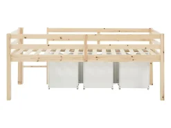 Vente-unique Lit mi-hauteur 90 x 190 cm avec rangement - Pin et MDF - Coloris : Naturel et blanc - LANIORI New