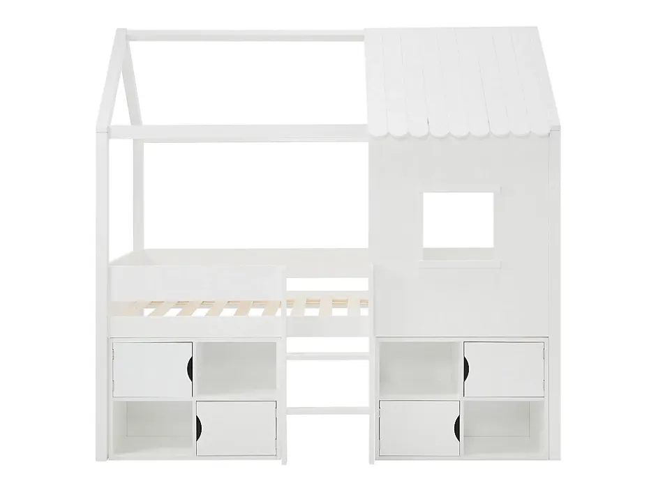 Vente-unique Lit mi-hauteur cabane 90 x 190 cm - Pin et MDF - Blanc - VALESKIA Hot