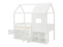 Vente-unique Lit mi-hauteur cabane 90 x 190 cm - Pin et MDF - Blanc - VALESKIA Hot