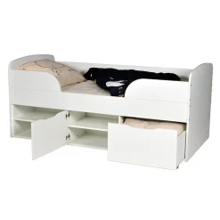 Weber Industries Lit mi-hauteur 90x190 cm ELIO avec sommier et rangements / Blanc