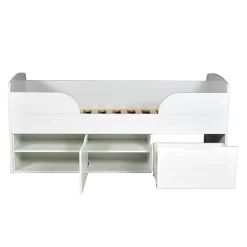 Weber Industries Lit mi-hauteur 90x190 cm ELIO avec sommier et rangements / Blanc