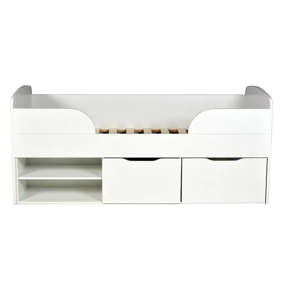Weber Industries Lit mi-hauteur 90x190 cm ELIO avec sommier et rangements / Blanc