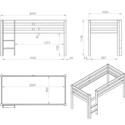 Enfant Petits-Meubles Lit Mi-Hauteur 90x200 sommier inclus housse Fairy Vipack Pino Bois