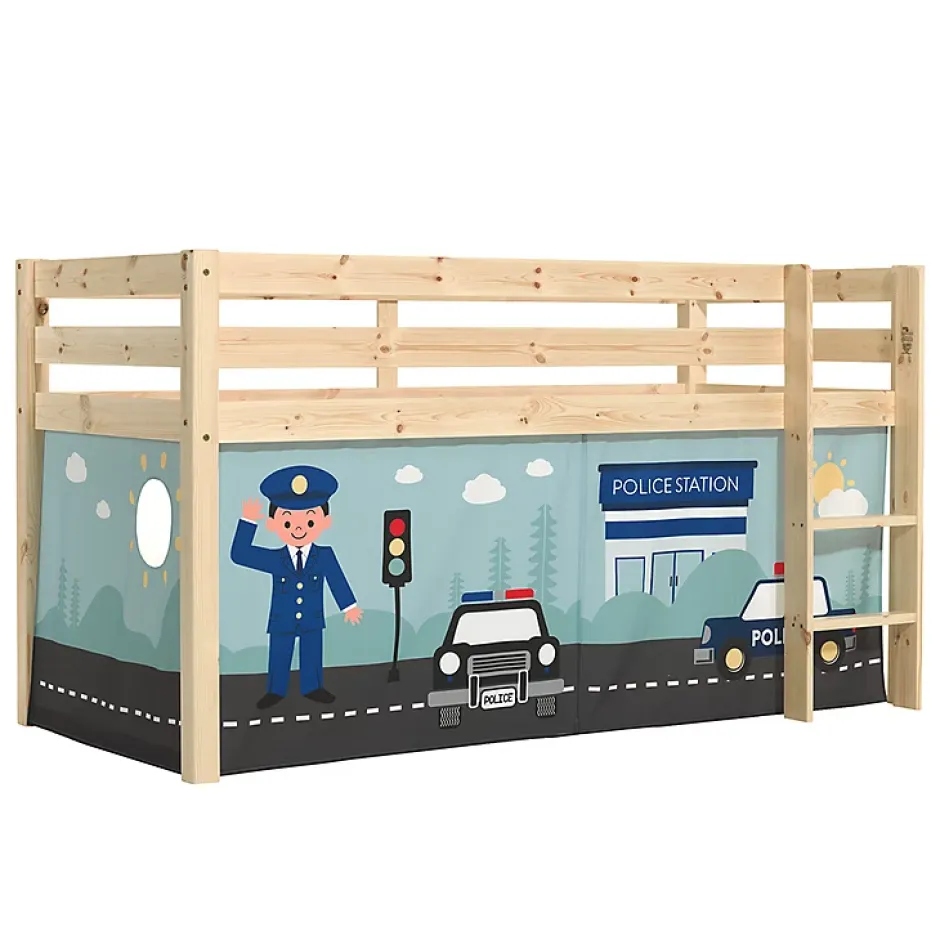 Petits-Meubles Lit Mi-Hauteur 90x200 sommier inclus housse Police Vipack Pino Bois Outlet