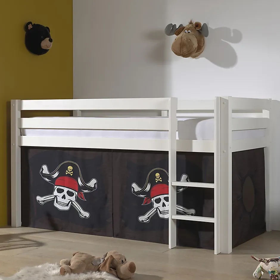 Petits-Meubles Lit Mi-Hauteur 90x200 sommier inclus housse Pirate Vipack Pino Blanc Hot