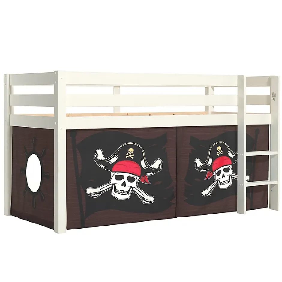 Petits-Meubles Lit Mi-Hauteur 90x200 sommier inclus housse Pirate Vipack Pino Blanc Hot