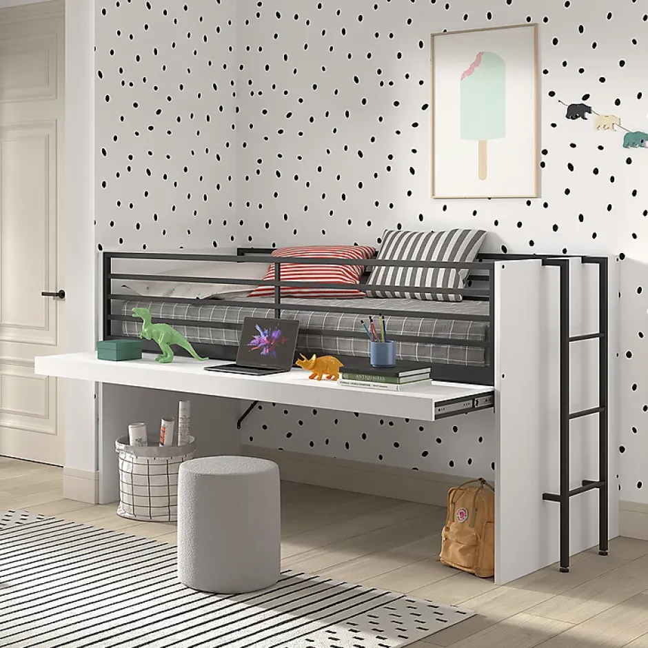 Petits-Meubles Lit mi-hauteur 90x200 sommier inclus Vipack Sam Blanc Outlet