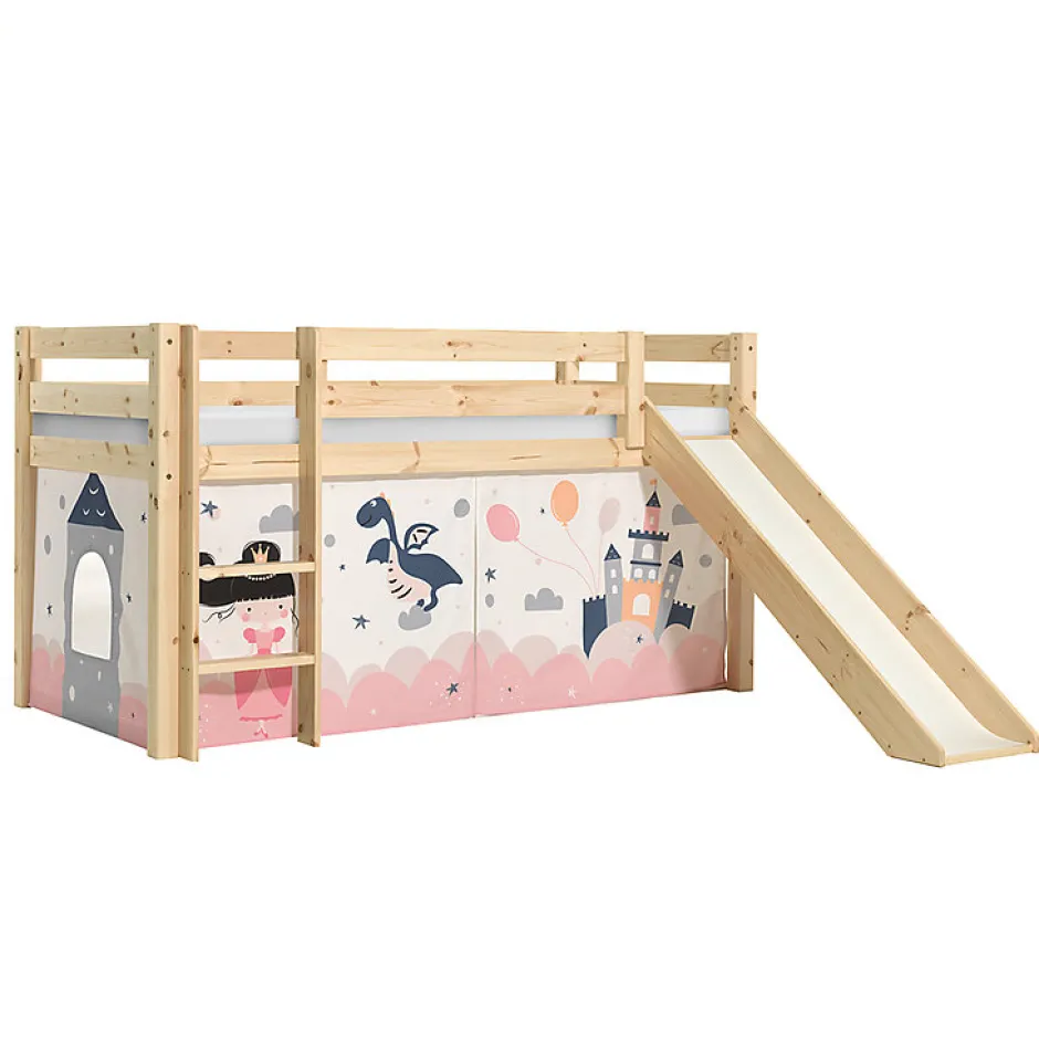 Enfant Petits-Meubles Lit Mi-Hauteur 90x200 Toboggan sommier inclus housse Fairy Vipack Pino Bois