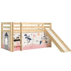 Enfant Petits-Meubles Lit Mi-Hauteur 90x200 Toboggan sommier inclus housse Fairy Vipack Pino Bois
