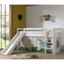 Enfant Petits-Meubles Lit Mi-Hauteur 90x200 Toboggan sommier inclus housse Dino Vipack Pino Blanc