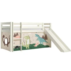 Enfant Petits-Meubles Lit Mi-Hauteur 90x200 Toboggan sommier inclus housse Dino Vipack Pino Blanc