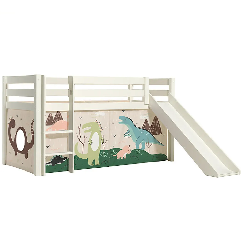 Enfant Petits-Meubles Lit Mi-Hauteur 90x200 Toboggan sommier inclus housse Dino Vipack Pino Blanc