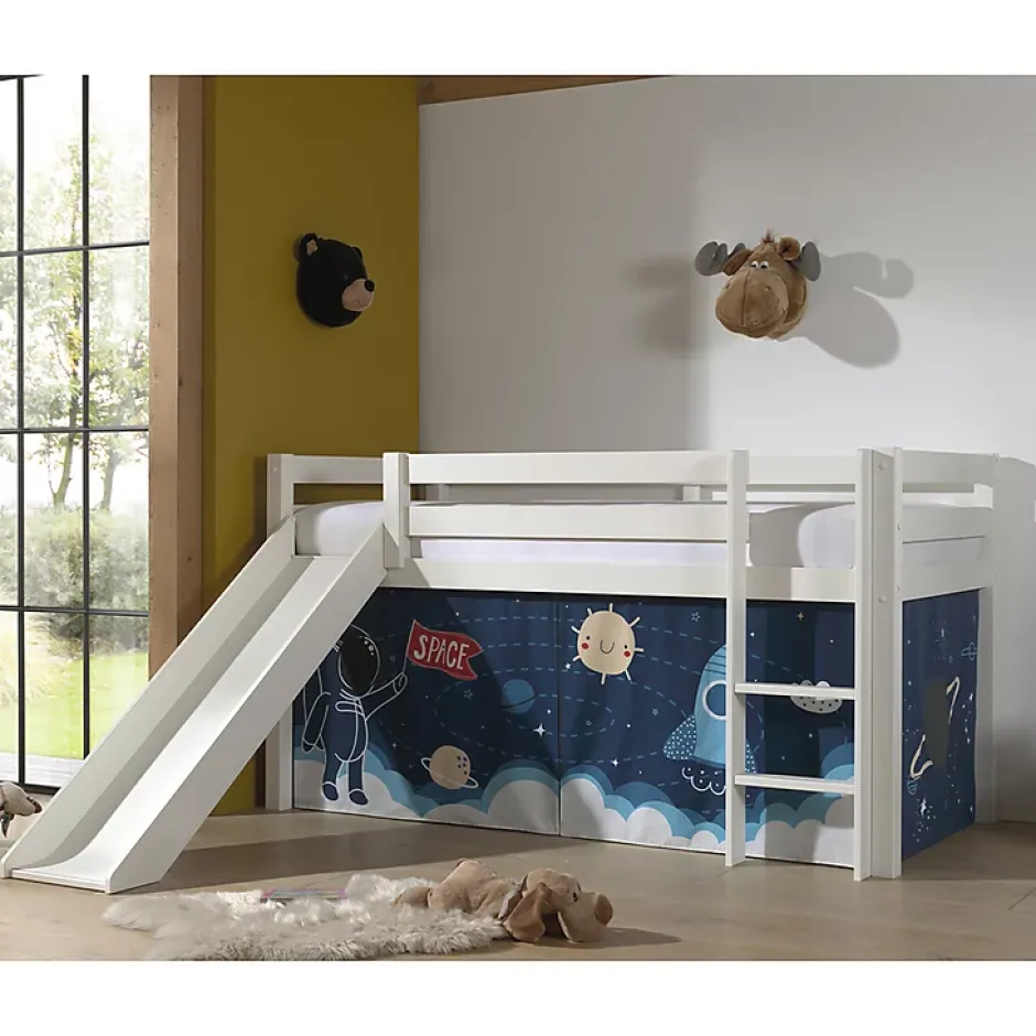 Petits-Meubles Lit Mi-Hauteur 90x200 Toboggan sommier inclus housse Space Vipack Pino Blanc