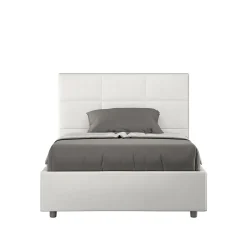 Ityhome Lit Mika en simili cuir blanc avec sommier capitonné 120x210