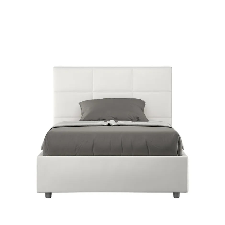 Ityhome Lit Mika en simili cuir blanc avec sommier capitonné 120x210