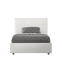Ityhome Lit Mika en simili cuir blanc avec sommier capitonné 120x210