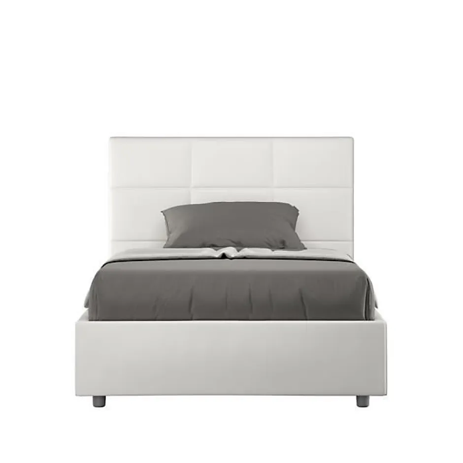 Ityhome Lit Mika en simili cuir blanc avec sommier capitonné 120x210