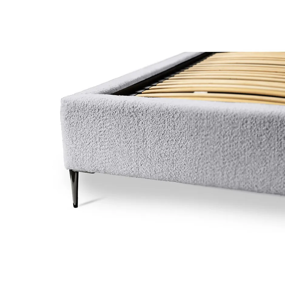 Meublorama Lit MILLIO Blanc 160x200 cm Tissu chenille bouclé Sommier inclus Confort hôtel 5 étoiles