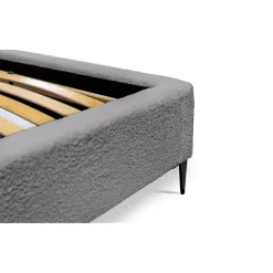 Meublorama Lit MILLIO Gris anthracite 140x200 cm Tissu chenille bouclé Sommier inclus Confort hôtel 5 étoiles Discount
