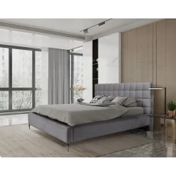 Meublorama Lit MILLIO Gris anthracite 140x200 cm Tissu chenille bouclé Sommier inclus Confort hôtel 5 étoiles Discount