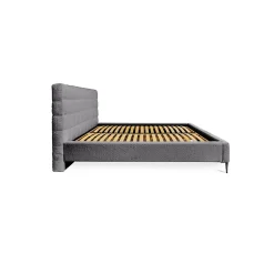 Meublorama Lit MILLIO Gris anthracite 140x200 cm Tissu chenille bouclé Sommier inclus Confort hôtel 5 étoiles Discount
