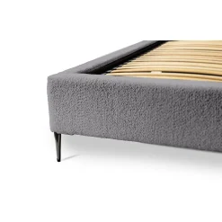 Meublorama Lit MILLIO Gris anthracite 140x200 cm Tissu chenille bouclé Sommier inclus Confort hôtel 5 étoiles Discount